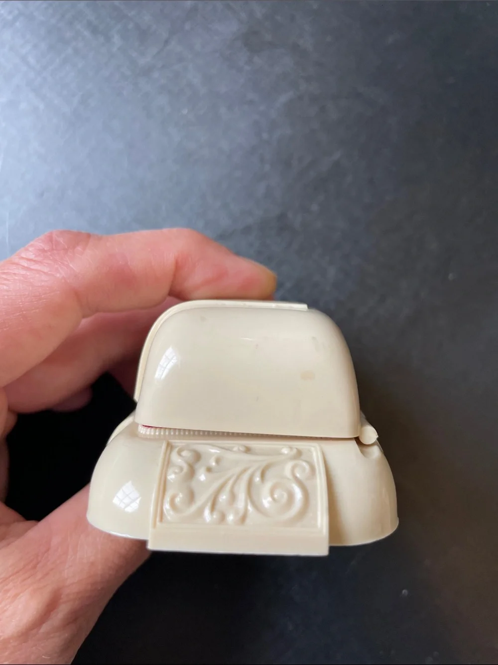Vtg Dennison Art Deco Ring Box Celluloid Plastic Red Velvet Gold Scroll Accents